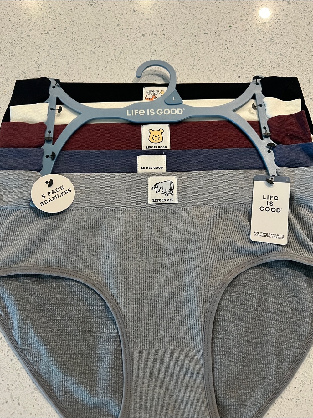 Life Is Good Pooh 5-Pack Seamless Briefs β Black, White, Burgundy, Navy, Gray